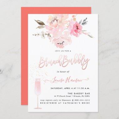 Brunch Bubbly, Watercolor Blush Pink Peonies Invitations