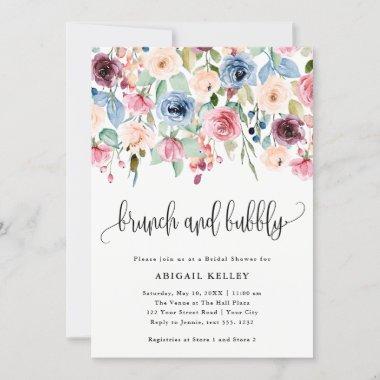 Brunch & Bubbly Watercolor Flowers Bridal Shower Invitations