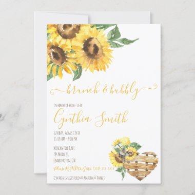 Brunch & Bubbly Watercolor Sunflower Bridal Shower Invitations