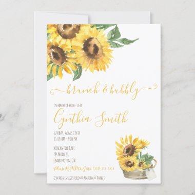 Brunch & Bubbly Watercolor Sunflower Bridal Shower Invitations