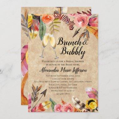 Brunch Bubby Feather Arrow Flowers Bridal Shower Invitations