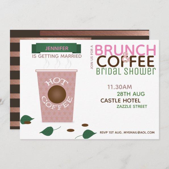 BRUNCH COFFEE Bridal Shower Invitations Pink Green