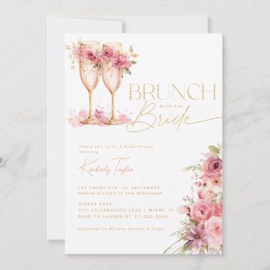 Brunch With The Bride Gold Pink Bridal Shower Invitations