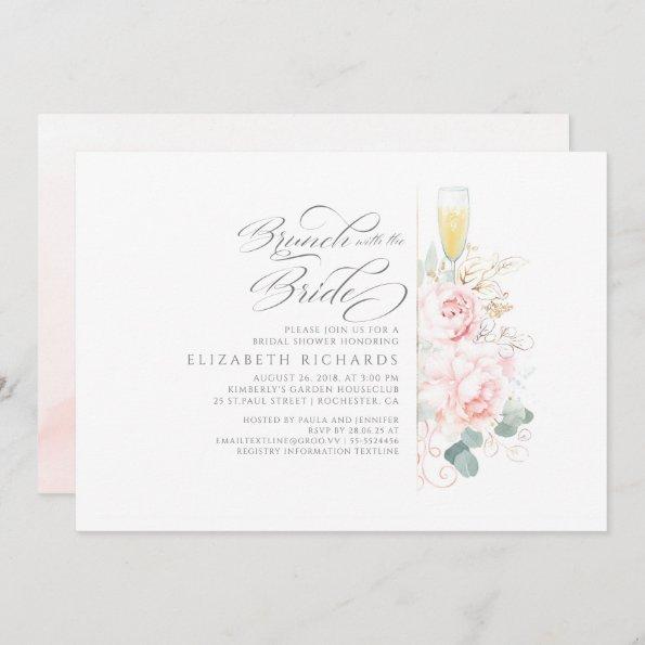 Brunch with the Bride Pink Floral Bridal Shower Invitations