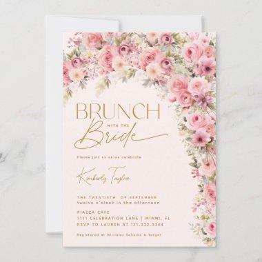 Brunch With The Bride Pink Floral Bridal Shower Invitations