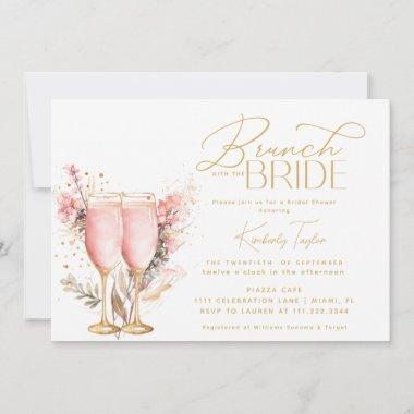 Brunch With The Bride Pink Rose Bridal Shower Invitations