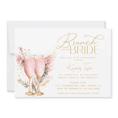 Brunch With The Bride Pink Rose Bridal Shower Invitations