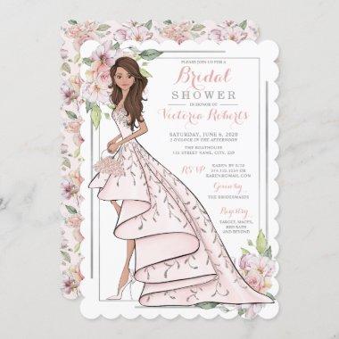 Brunette Bride in Gown Bridal Shower Invitations