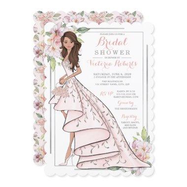 Brunette Bride in Gown Bridal Shower Invitations