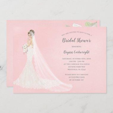 Brunette Bride in Lace Gown Elegant Bridal Shower Invitations