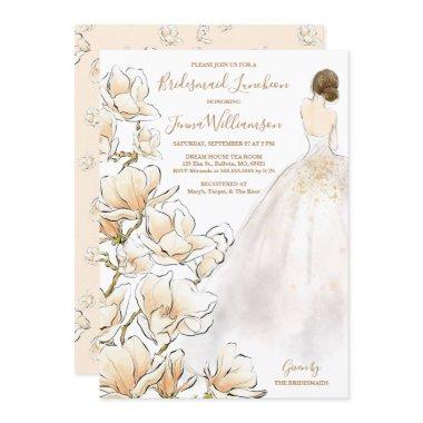 Brunette Bride Magnolia Bridesmaid Luncheon Invitations