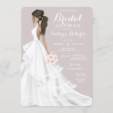 Brunette Glam Bride Wedding Gown Bridal Shower Invitations