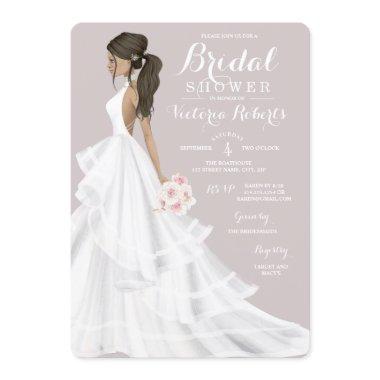 Brunette Glam Bride Wedding Gown Bridal Shower Invitations