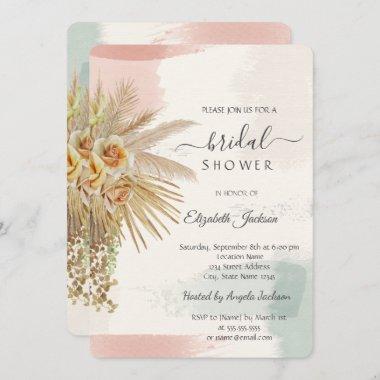Brush Stroke,Boho Flowers Bridal Shower Invitations