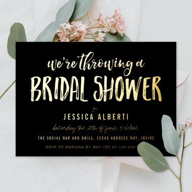 Brushed Black Bridal Shower Gold Foil Invitations