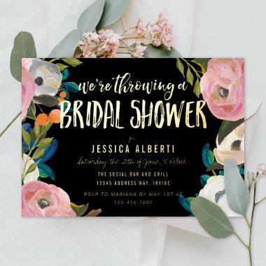 Brushed Floral Bridal Shower Gold Foil Invitations