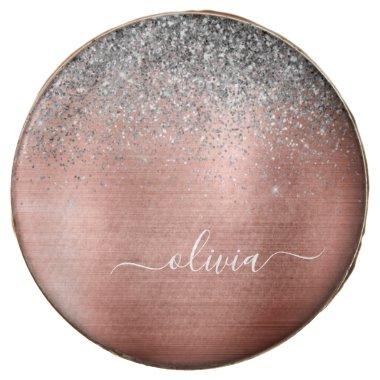 Brushed Metal Rose Gold Silver Glitter Monogram Chocolate Covered Oreo