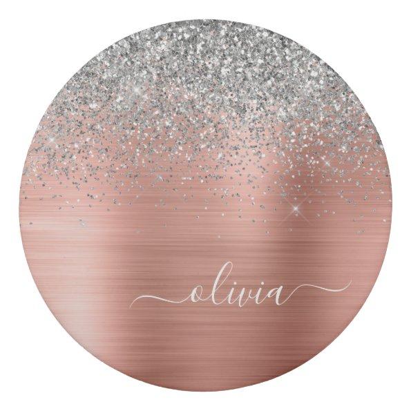 Brushed Metal Rose Gold Silver Glitter Monogram Eraser