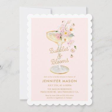 Bubbles and Blooms Pink Floral Bridal Shower Invitations