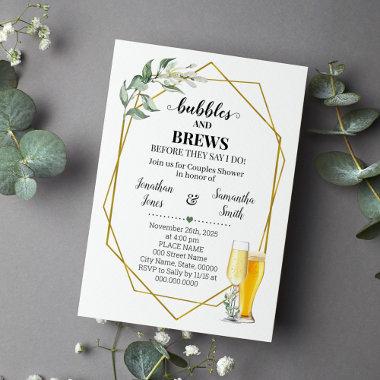 Bubbles and brews before I do greenery gold Invitations