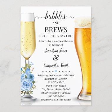Bubbles and brews before I do wedding shower blue Invitations