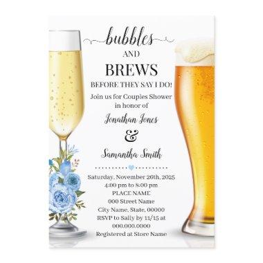 Bubbles and brews before I do wedding shower blue Invitations