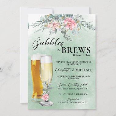 Bubbles and Brews Sage Green Shower Invitations