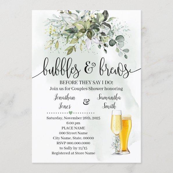 Bubbles and Brews shower Eucalyptus greenery Invitations
