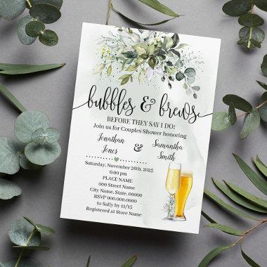 Bubbles and Brews shower Eucalyptus greenery Invitations
