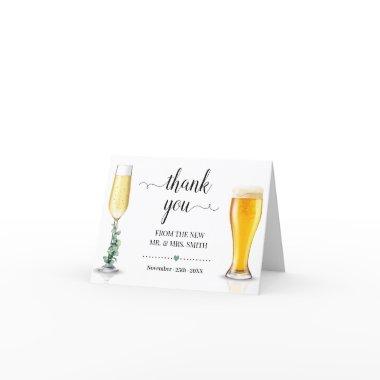 Bubbles & Brews Wedding Folded Thank You