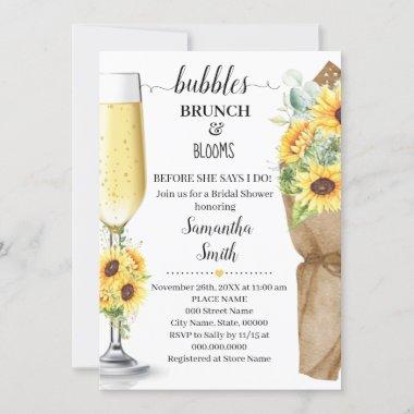 Bubbles Brunch & Blooms Sunflowers Bridal Shower Invitations