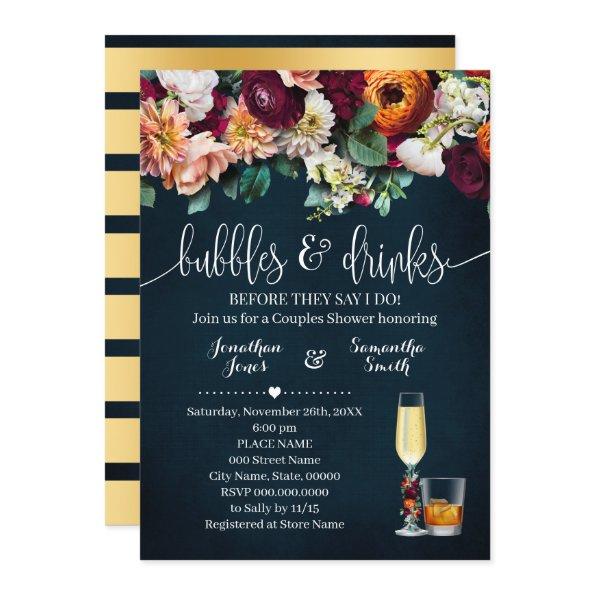 Bubbles & Drinks Couples Shower Wine Flowers Blue