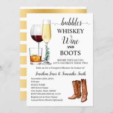 Bubbles Whiskey Wine & Boots Couples Shower Invitations