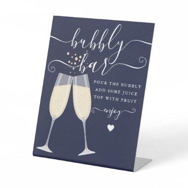 Bubbly Bar  Wedding Navy Blue Pedestal Sign
