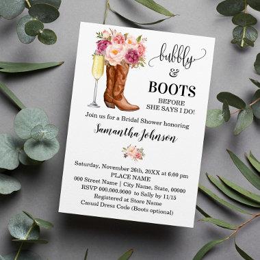 Bubbly & Boots Bridal Shower Pink flowers Invitations