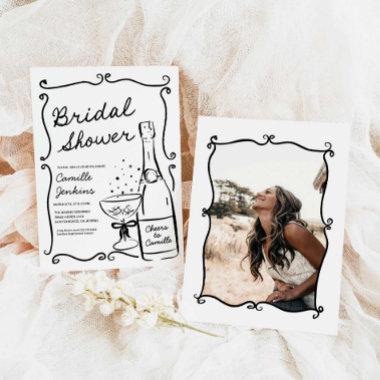 Bubbly Bridal Shower Hand Drawn Photo Invitations