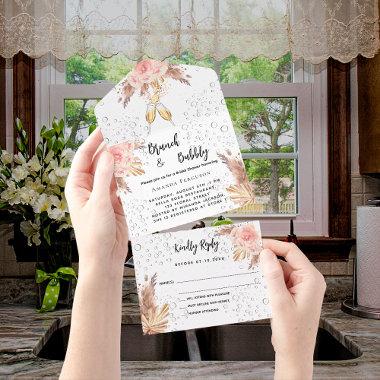 Bubbly Brunch Bridal Shower pampas grass RSVP All In One Invitations