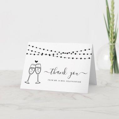 Bubbly Champagne Toast & String Lights Thank You Invitations