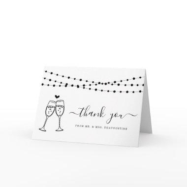 Bubbly Champagne Toast & String Lights Thank You Invitations