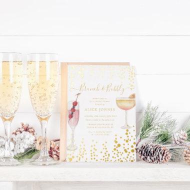 Bubbly Cocktails Gold Glitter Bridal Brunch Foil Invitations