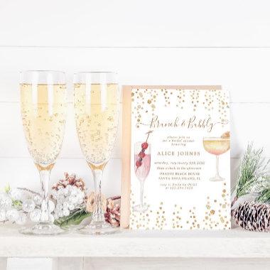 Bubbly Cocktails Gold Glitter Bridal Brunch Invitations
