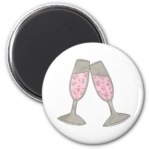 Bubbly Pink Champagne Glass Cheers Wedding Magnet