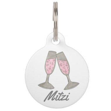 Bubbly Pink Champagne Toast Cheers Bridal Shower Pet ID Tag