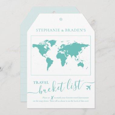 Bucket List Travel Advice Tag Shape Invitations Turquoise