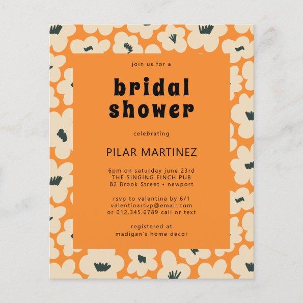 Budget 0range White Floral Bridal Shower Invite