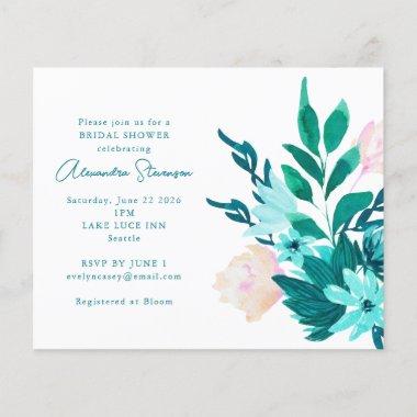 Budget Aqua Blue Floral Bridal Shower Invitations
