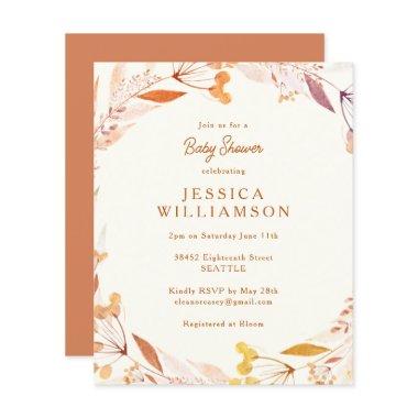 Budget Autumn Floral Boho Baby Shower Invitations