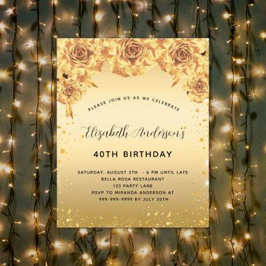 Budget birthday party gold roses floral Invitations