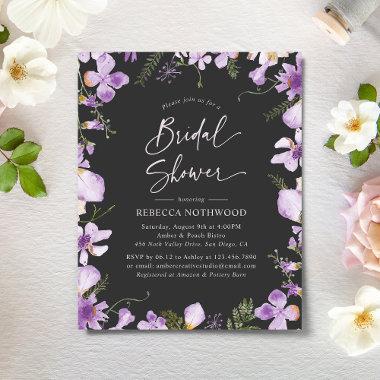 Budget Black Purple Garden Bridal Shower Invite