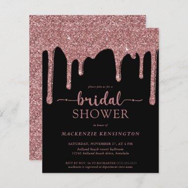 Budget Black Rose Gold Glitter Drips Bridal Shower